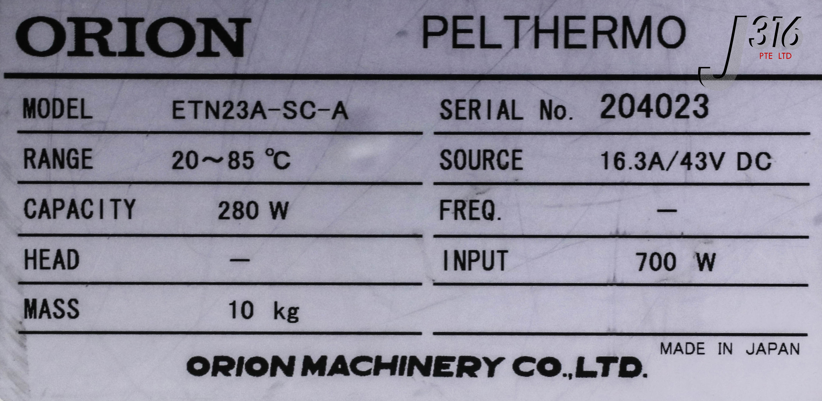 14530 ORION PELTHERMO, HEAT EXCHANGE, 20-85°C, 16.3A/43V DC 700W